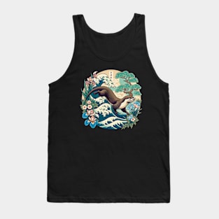 Aquatic Animal Vintage Ocean Wave Art Floral Japanese Otter Tank Top